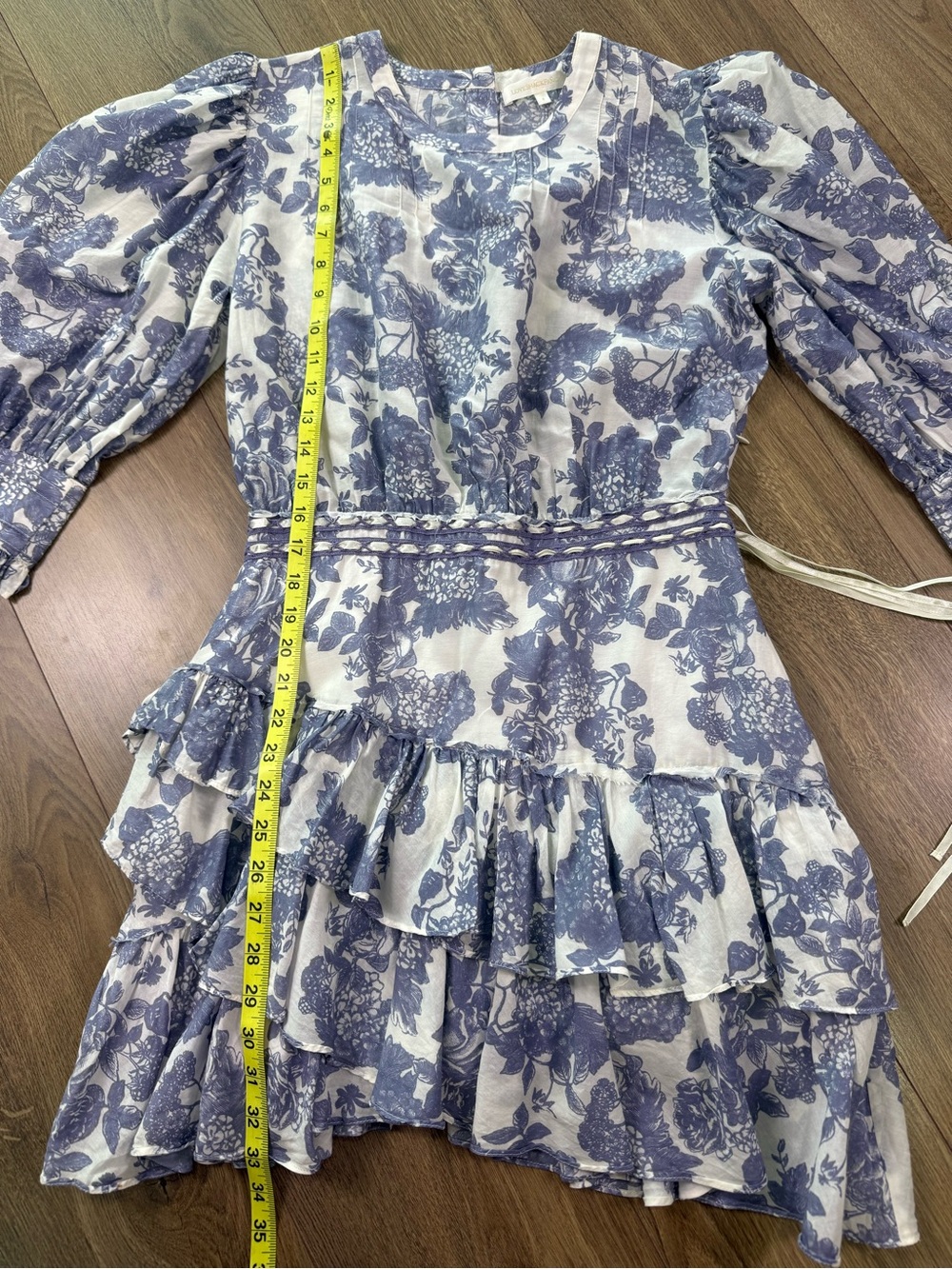 LoveShackFancy Lorelei Ruffle Floral Silk Blend Mini Dress Blue White Size 8 - Picture 16 of 16